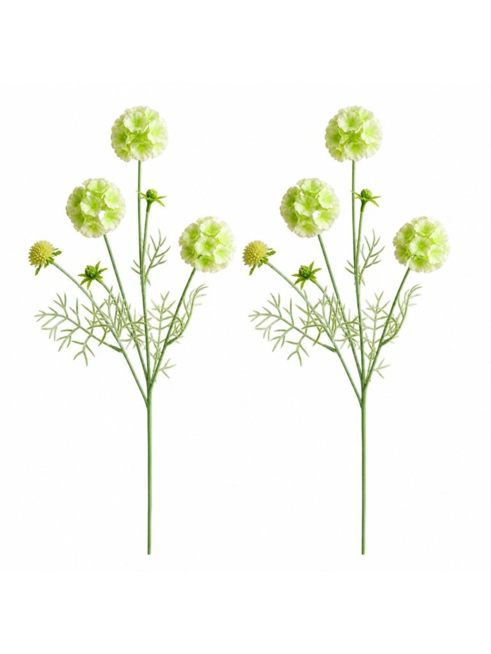Artificial Scabiosa Flower Stems Green White Faux Wildflower Cottage Floral Fill